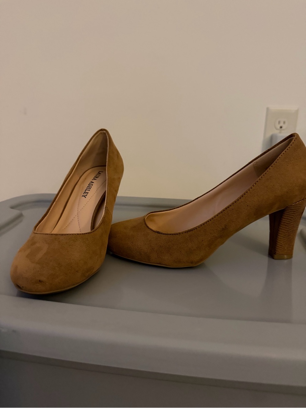 Laura Ashley Camel Suede Block Heel Pumps
